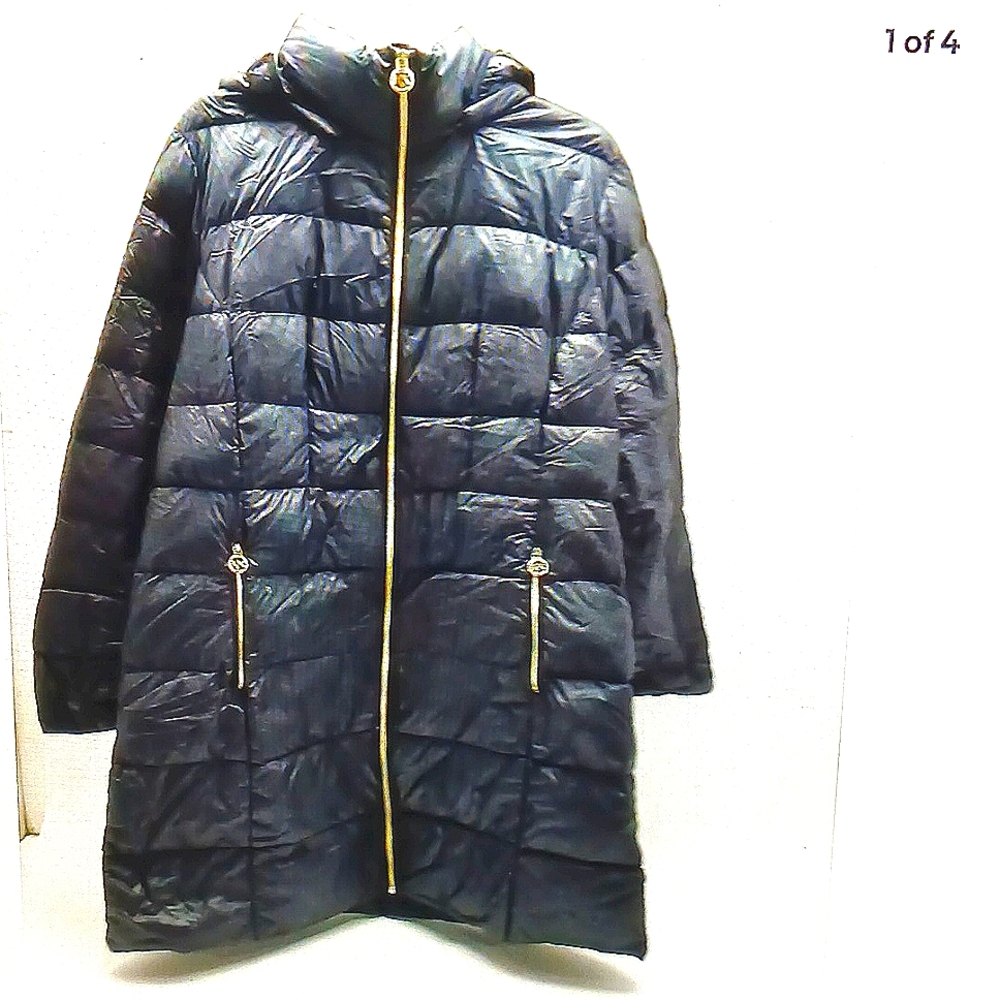 Michael Kors Black Quilted Puffer Coat with Gold Zippers